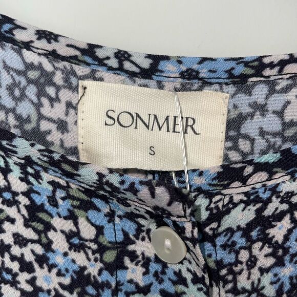 Sonmer‎ Womens Floral Long Sleeve Ruffle Trim Maxi Dress Blue Multi Small NWT - Picture 6 of 11